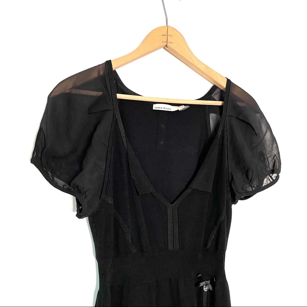 Karen Millen | Black Sweater Dress Short Silk Puff Sleeves Size 8 - Picture 3 of 9